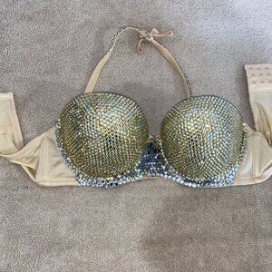 Secret Possessions Gold Rhinestone Push Up Bra 34B Festival Rave Costume